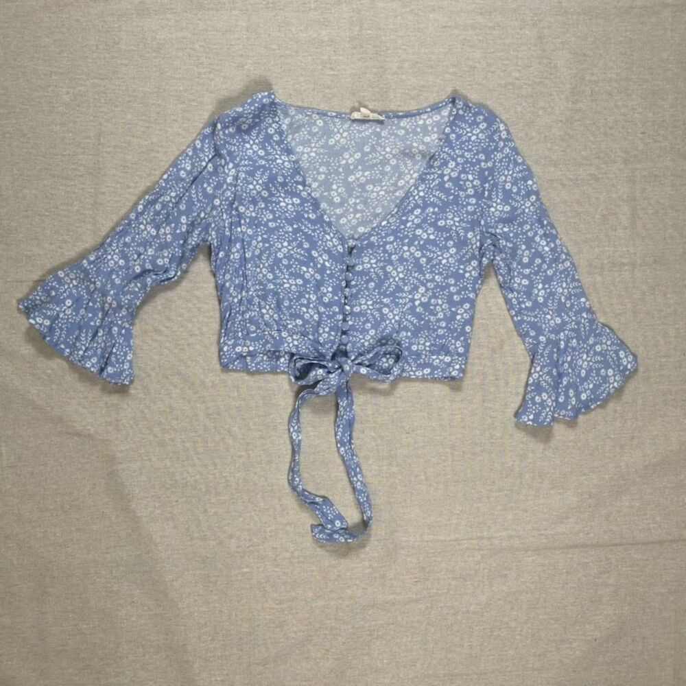 LA Hearts - Pacsun | Blue Floral Crop Top | Medium